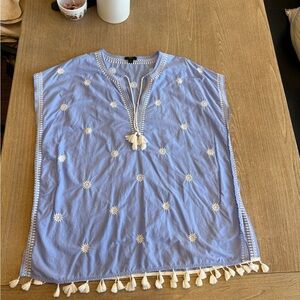 J. Crew Blue and White Tassel Swim Coverup